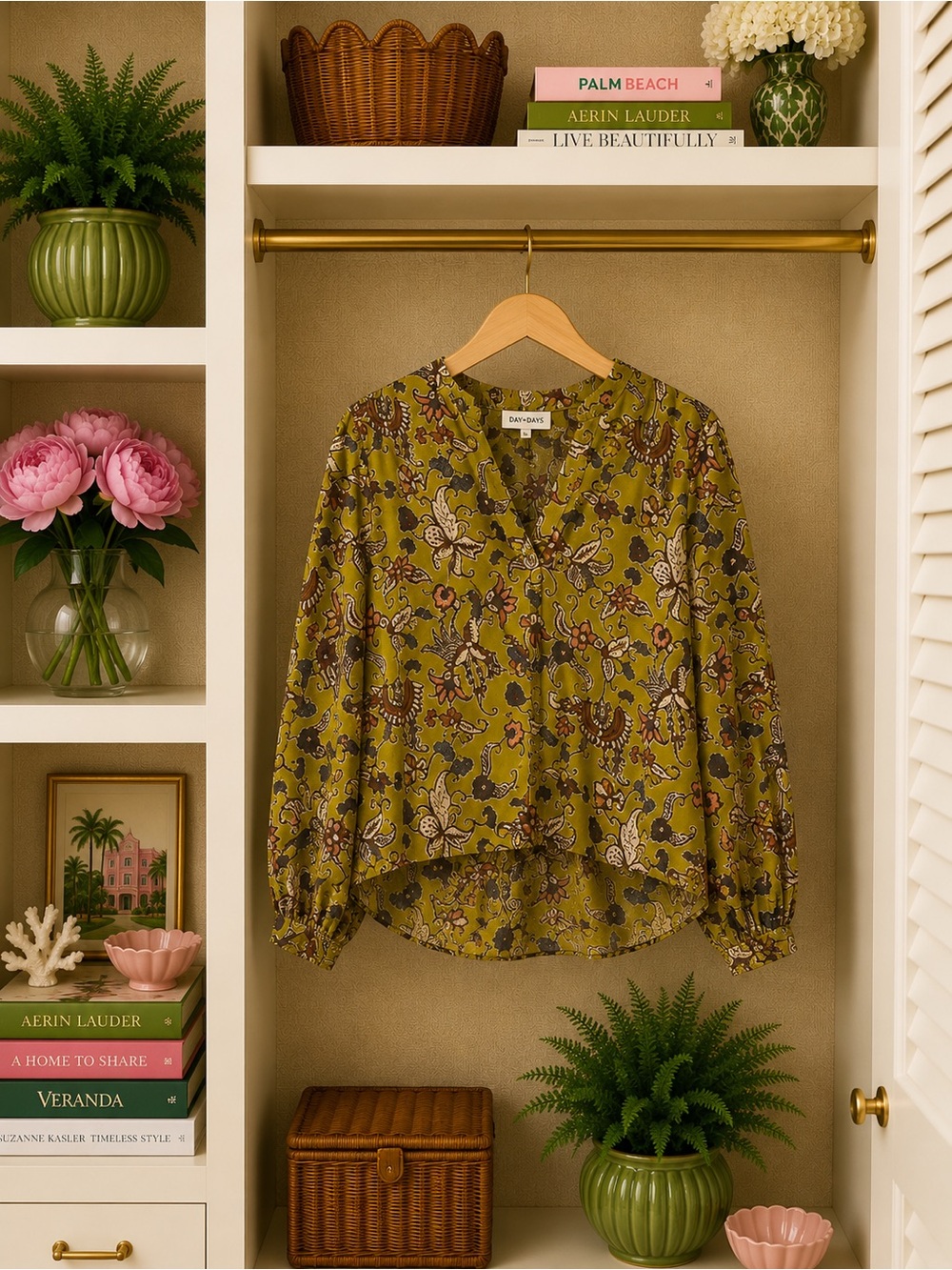 Cleobella Olive Green Floral Button-Front Blouse